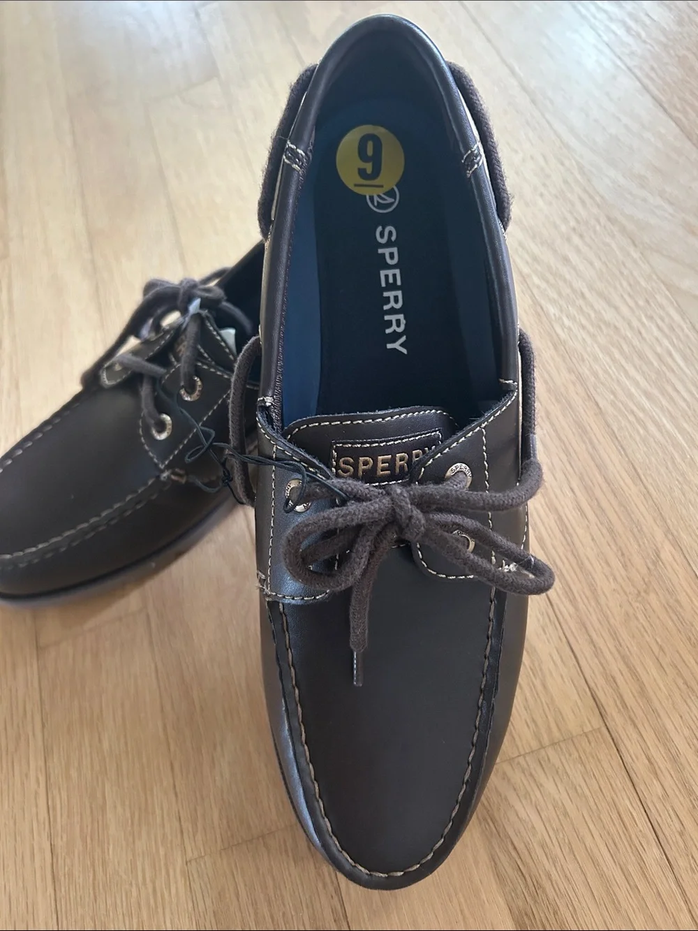 NWOT Sperry Men’s Top Sider Dark Brown Leather 2-Eye Boat Shoes, Size 9